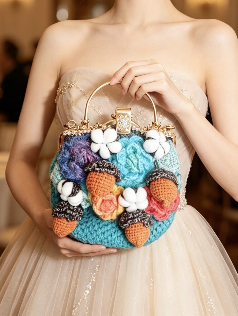 Handmade Floral Crochet Crossbody Bag in Teal, Party Bag